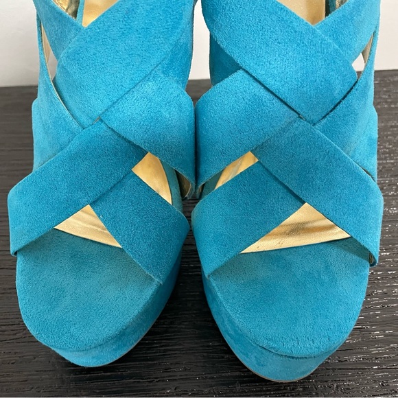Mossimo Petene Turquoise Platform Chunky Heel Sandals 7M - Picture 6 of 9